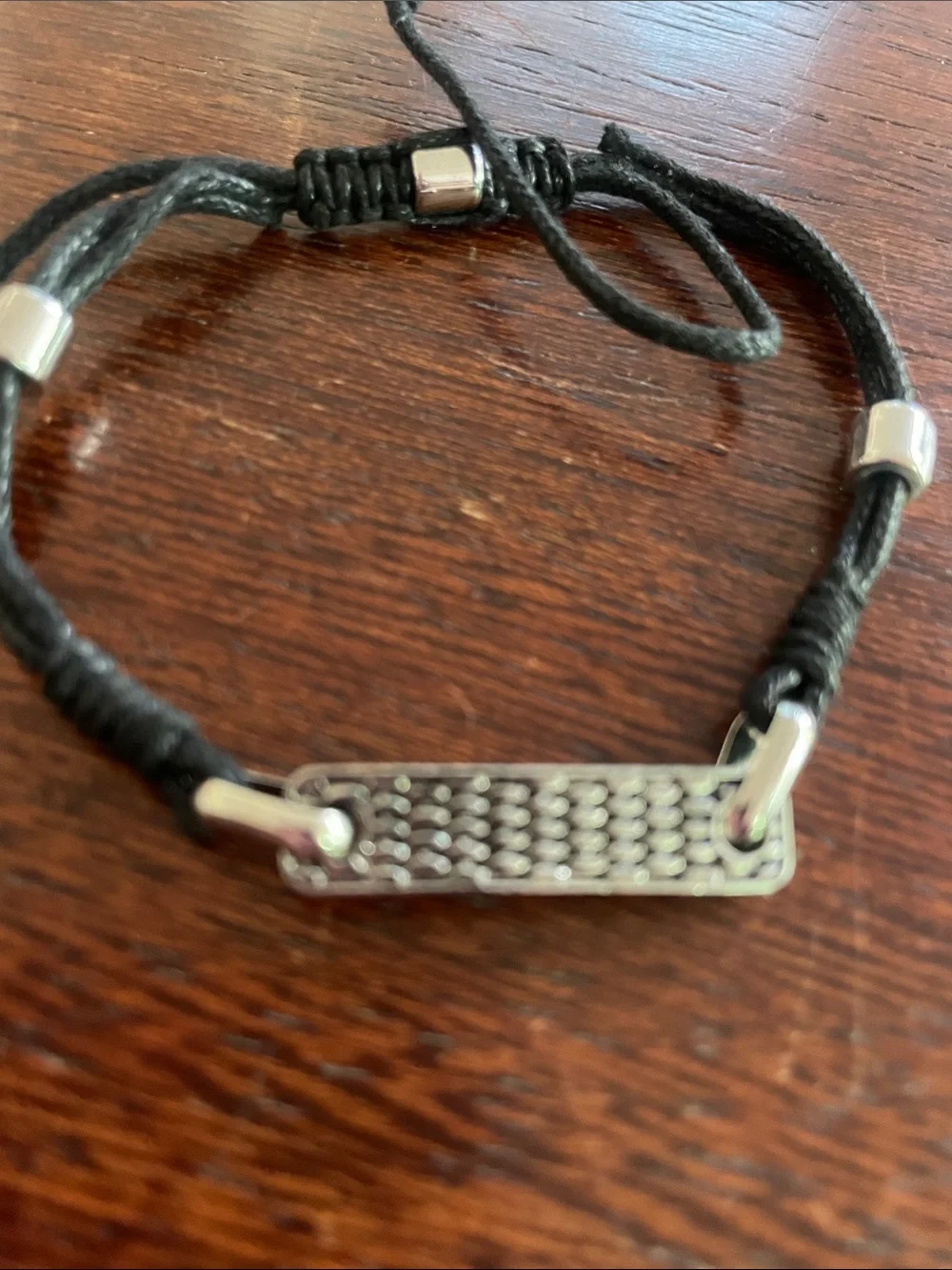 Men’s slider ID bracelets. Set of 2. Black. Braided. Stainless steel tags. NWOT